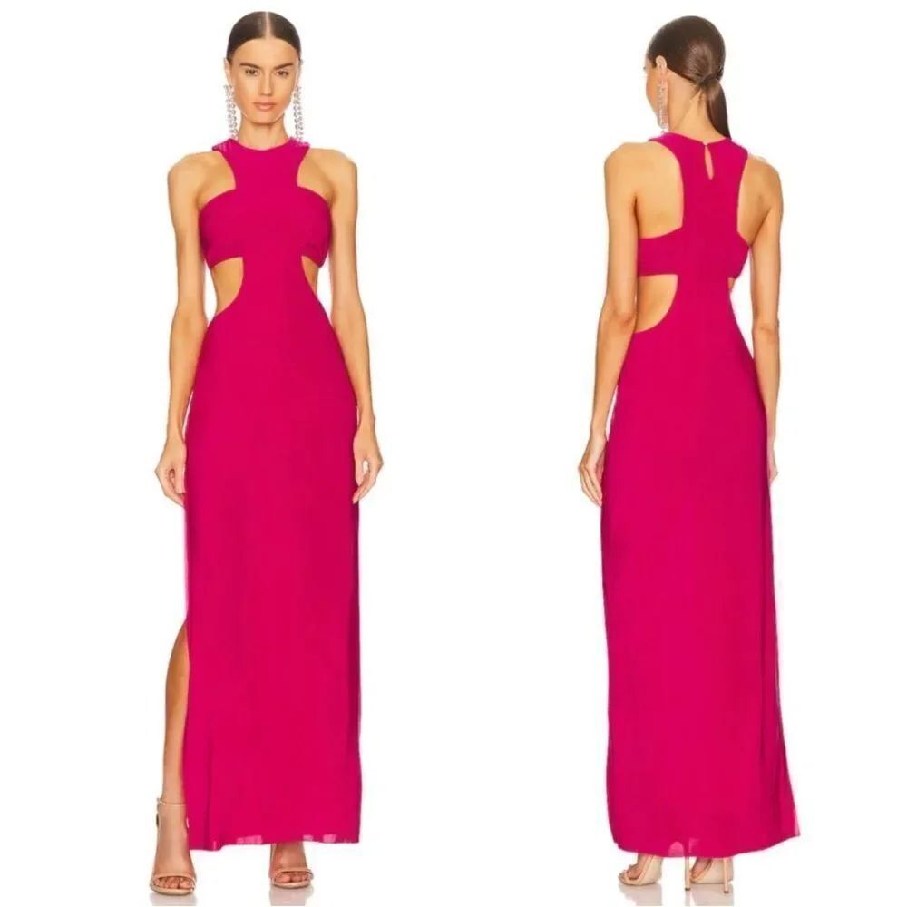 MISA Los Angeles x REVOLVE Angeles Lyra Maxi Dress Fuchsia Pink Cutout NWT $390